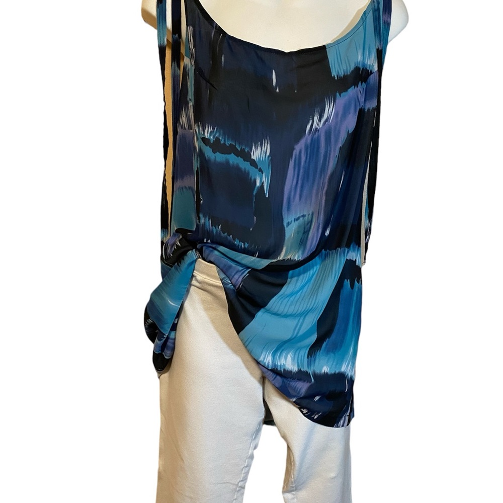 Blue Long Summer Tunic Tank Top w/Adjustable Straps 12-14
